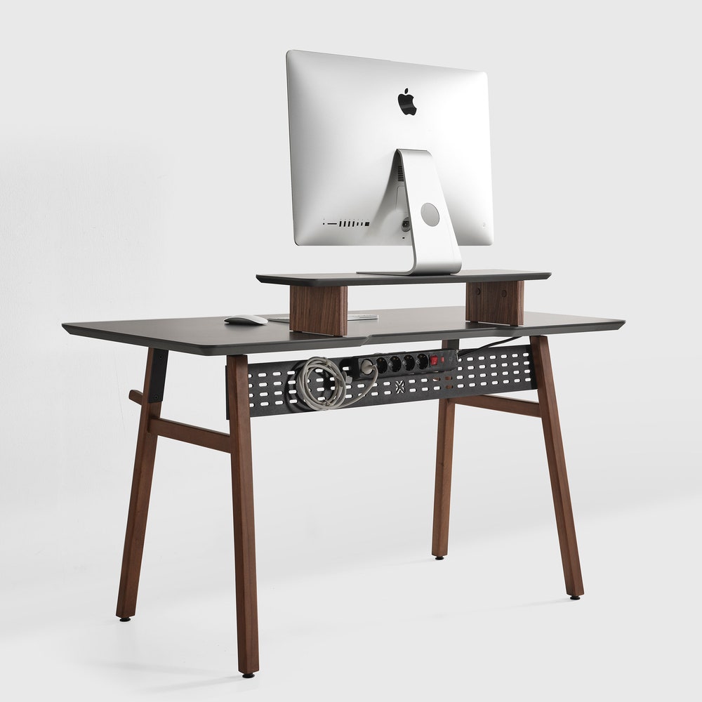 American Walnut Wooden Desk, Minimalist Computer Desk, Office Desk with Cable Organizer & Headphone Holder, Personalized Gift