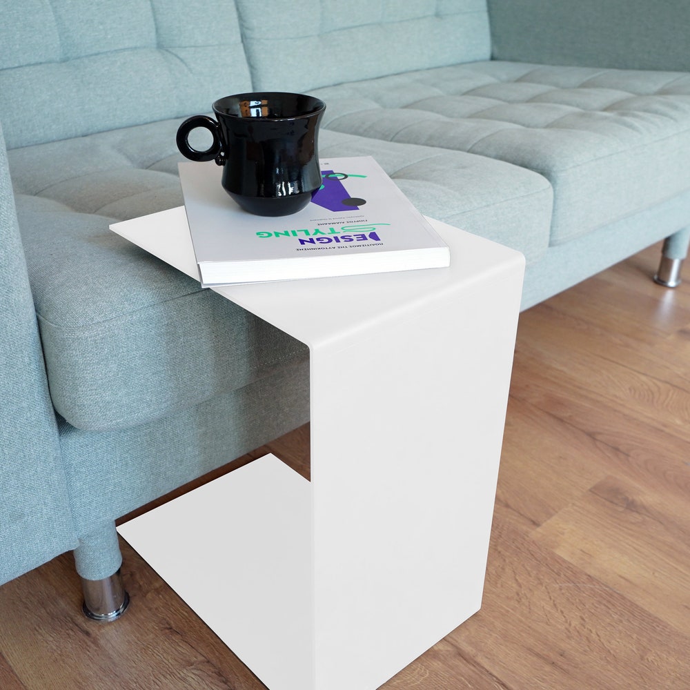 White Metal C Table | Metal C Side Coffee Table | Industrial Coffee Table