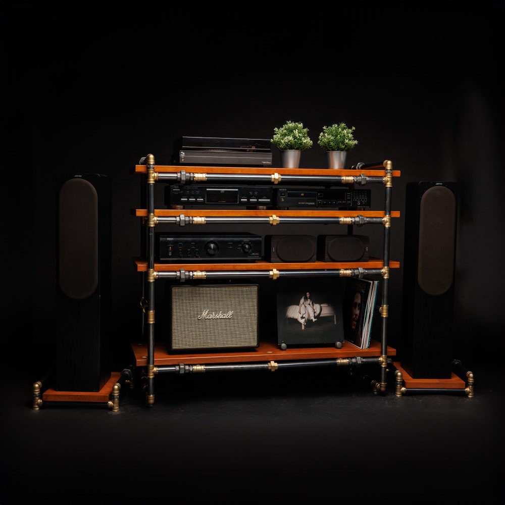Speakers Stand, Industrial threaded rod stand, vinyl stand, audio rack, Industrial turnable stand