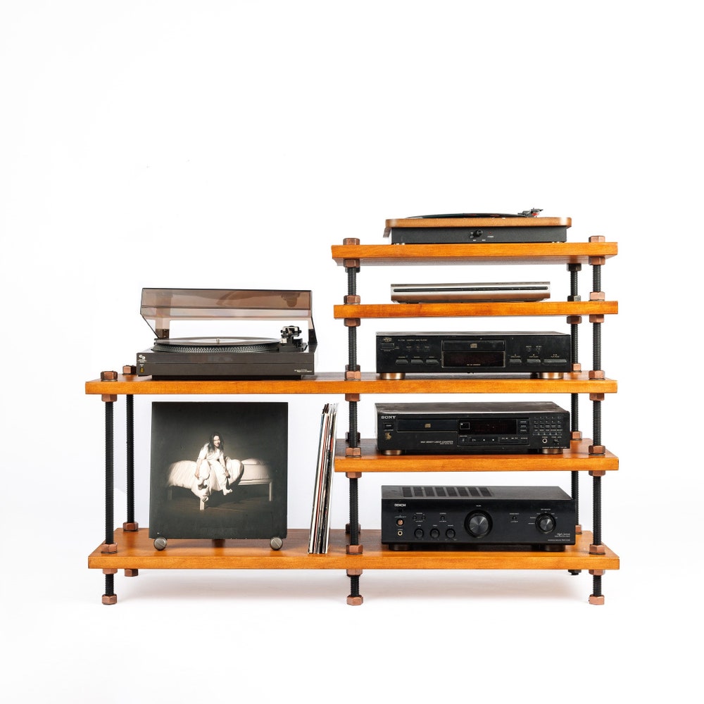 3 in 1 Rack variation,  Turntable Stand, Wood Furniture, Handmade Record Player Stand, Industrial Vinyl Table, Media Hifi TV Unit