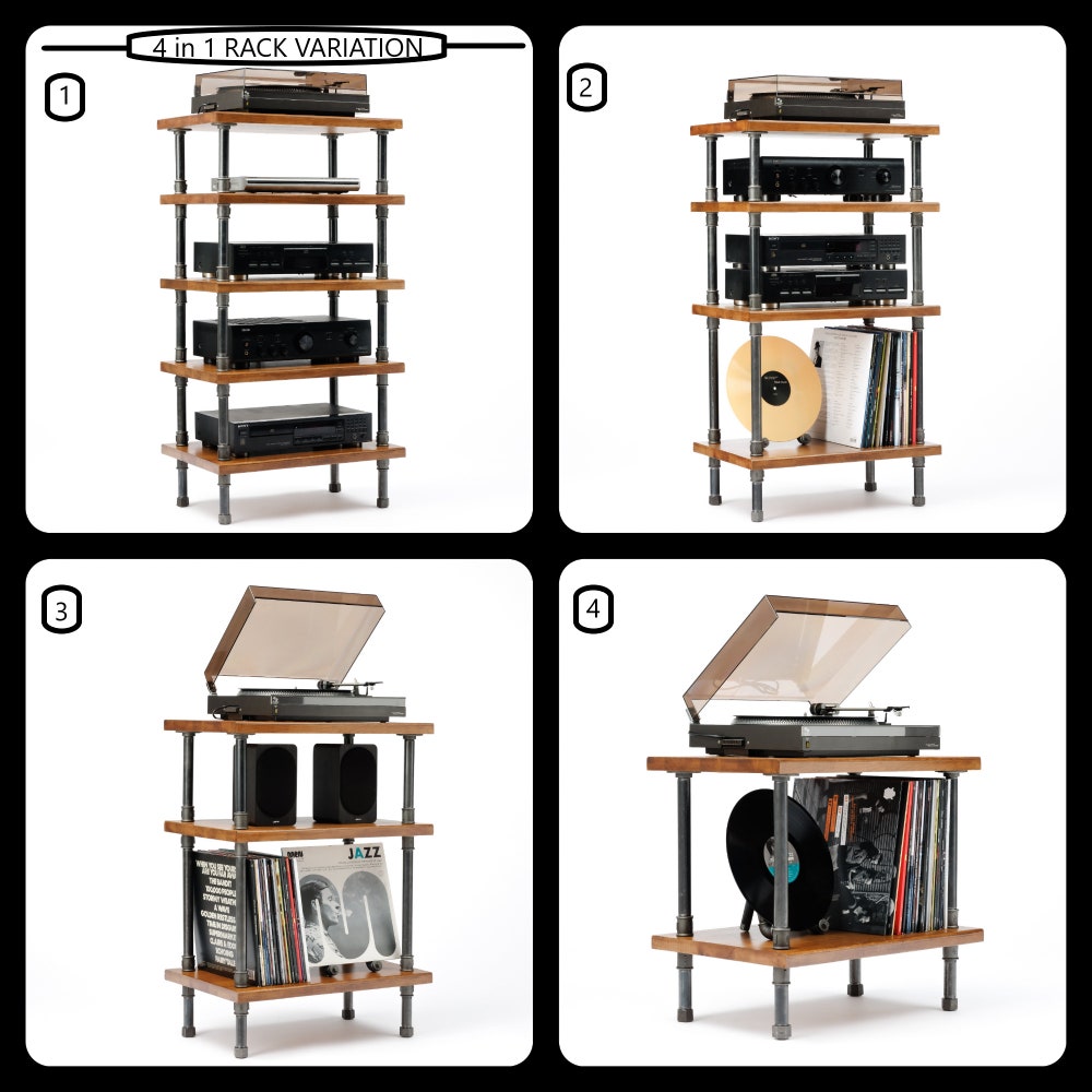 4 in 1 Rack variation, Registered design stand, 5 Tier Pipe stand, Turntable Stand, Vinyl storage, Record cabinet, player console