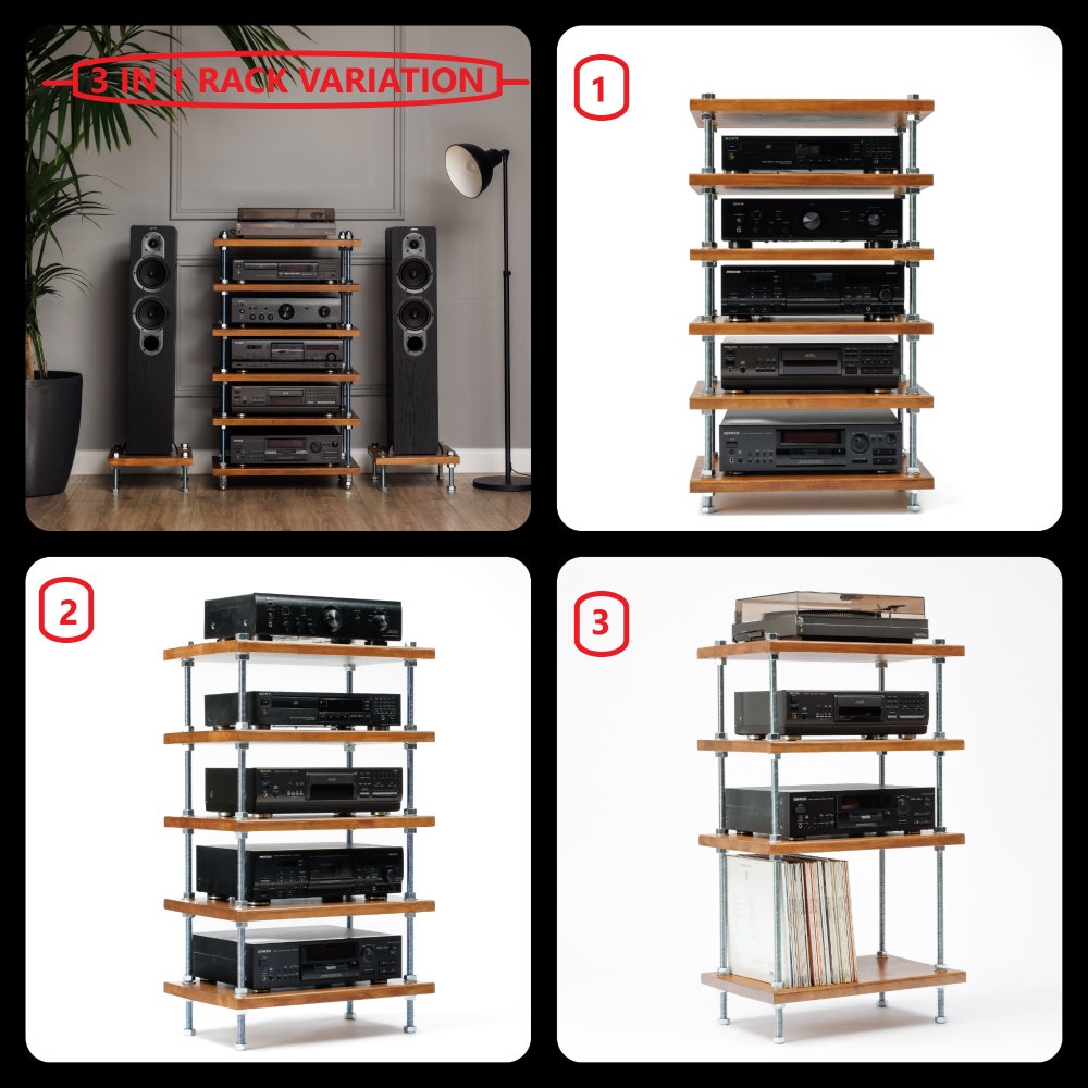 3 in 1 stand, Covered Bolts 6 Tier Threaded Rod stand, Industrial threaded rod stand, vinyl stand, audio rack, Industrial turnable stand