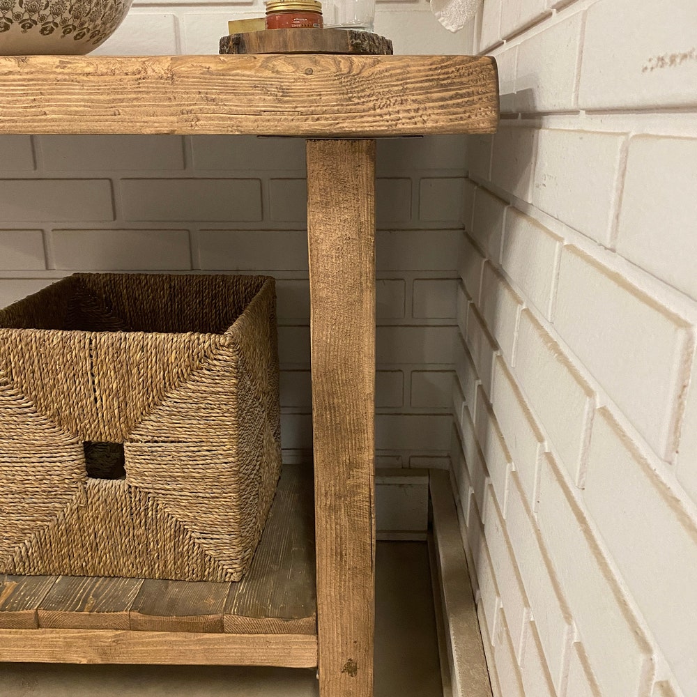 Bathroom Rustic Vanity, Reclaimed Wood Solid Bathroom Vanity, Live Edge Farmhouse Rustic Wood Decor, Counter Top Wood Table