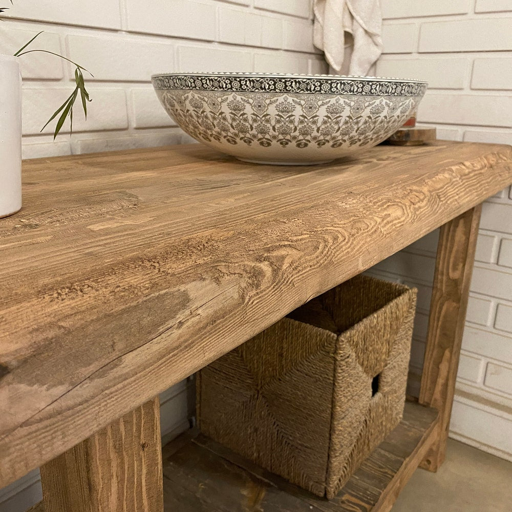 Bathroom Rustic Vanity, Reclaimed Wood Solid Bathroom Vanity, Live Edge Farmhouse Rustic Wood Decor, Counter Top Wood Table