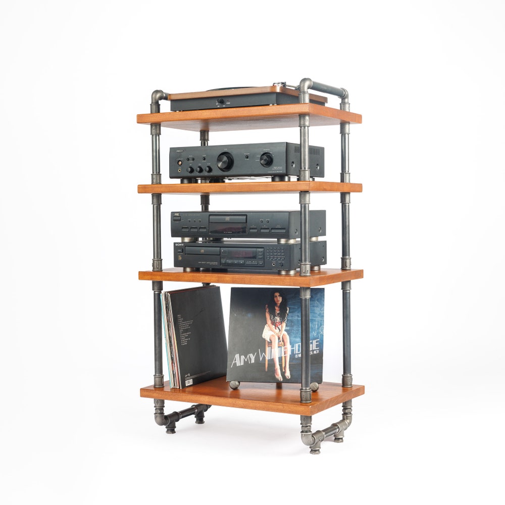 3 in 1 rack, Lp Turntable Storage, Handmade Record Player Stand, Industrial Vinyl Table, Media Hifi TV Unit