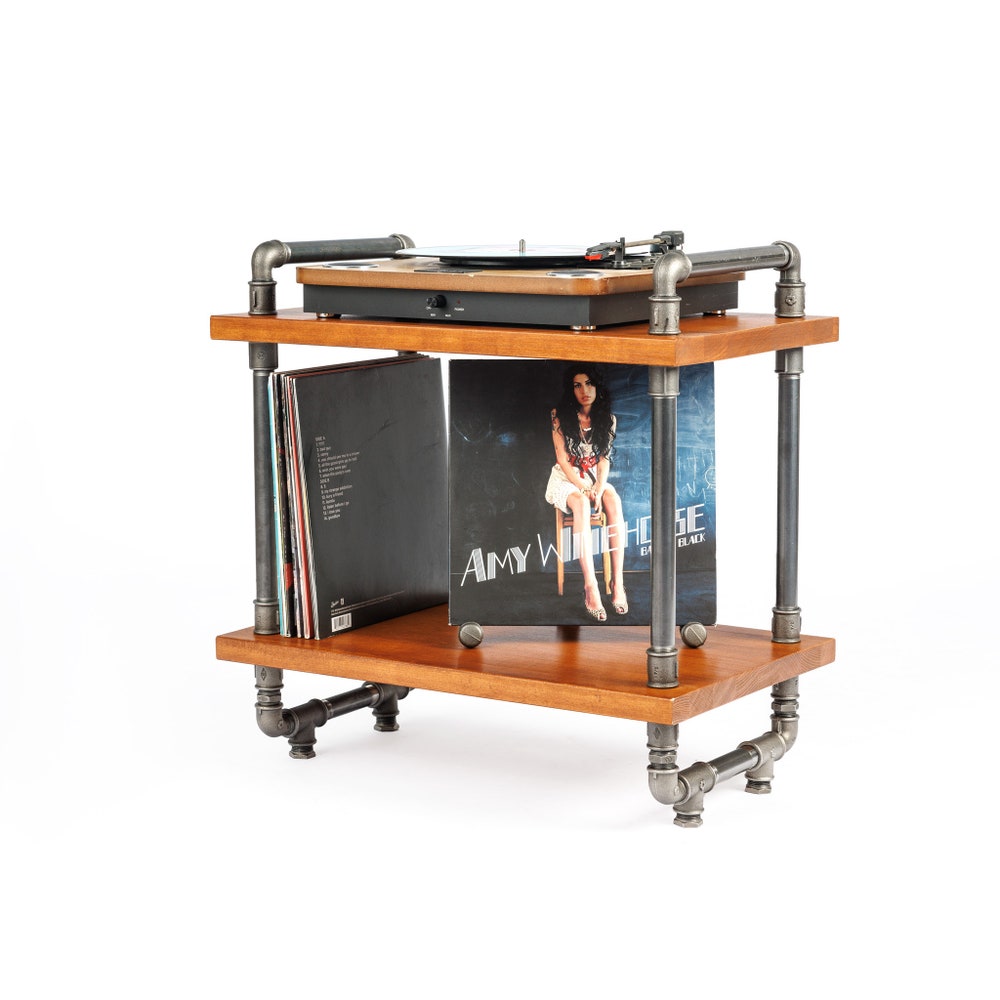 3 in 1 rack, Lp Turntable Storage, Handmade Record Player Stand, Industrial Vinyl Table, Media Hifi TV Unit