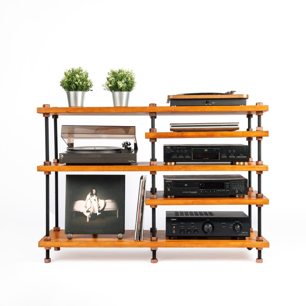 6 in 1 audio rack, Threaded Rods Double stand, LP Turntable Storage, Record Player Stand, Industrial Vinyl Table