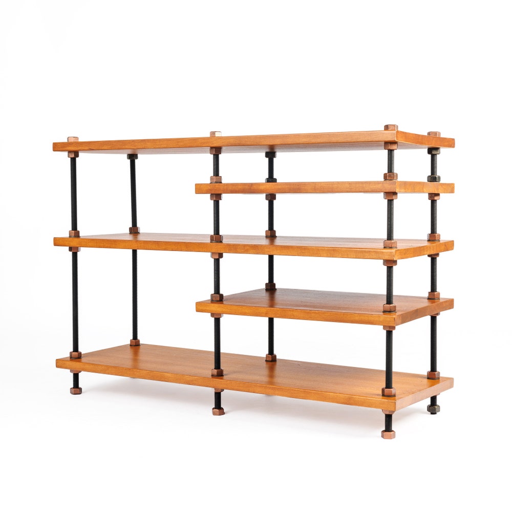 6 in 1 audio rack, Threaded Rods Double stand, LP Turntable Storage, Record Player Stand, Industrial Vinyl Table