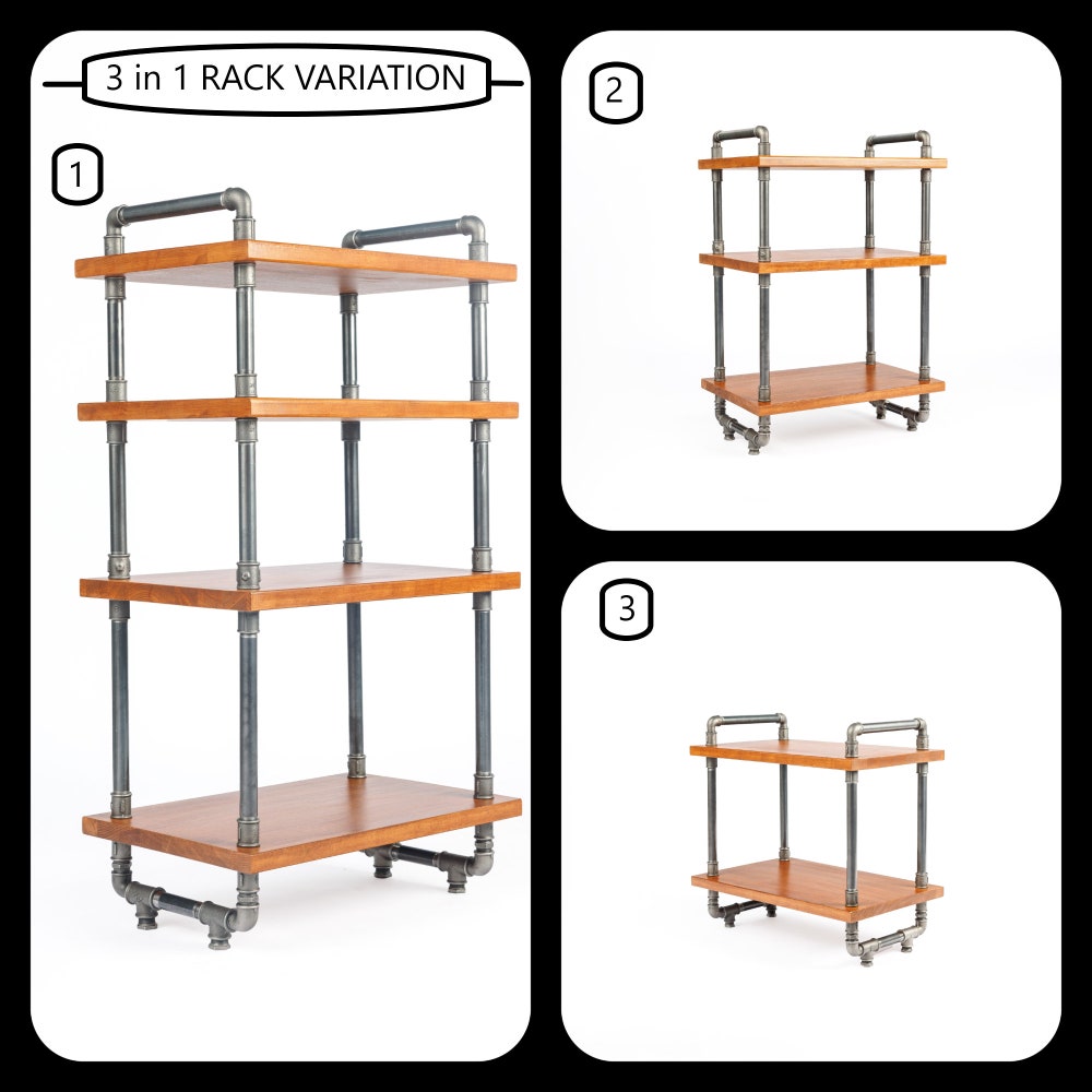 3 in 1 rack, Lp Turntable Storage, Handmade Record Player Stand, Industrial Vinyl Table, Media Hifi TV Unit