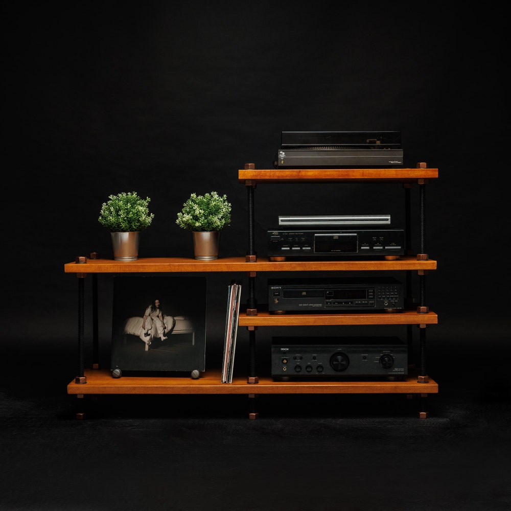 2 in 1 Rack variation,  Turntable Stand, Wood Furniture, Handmade Record Player Stand, Industrial Vinyl Table, Media Hifi TV Unit