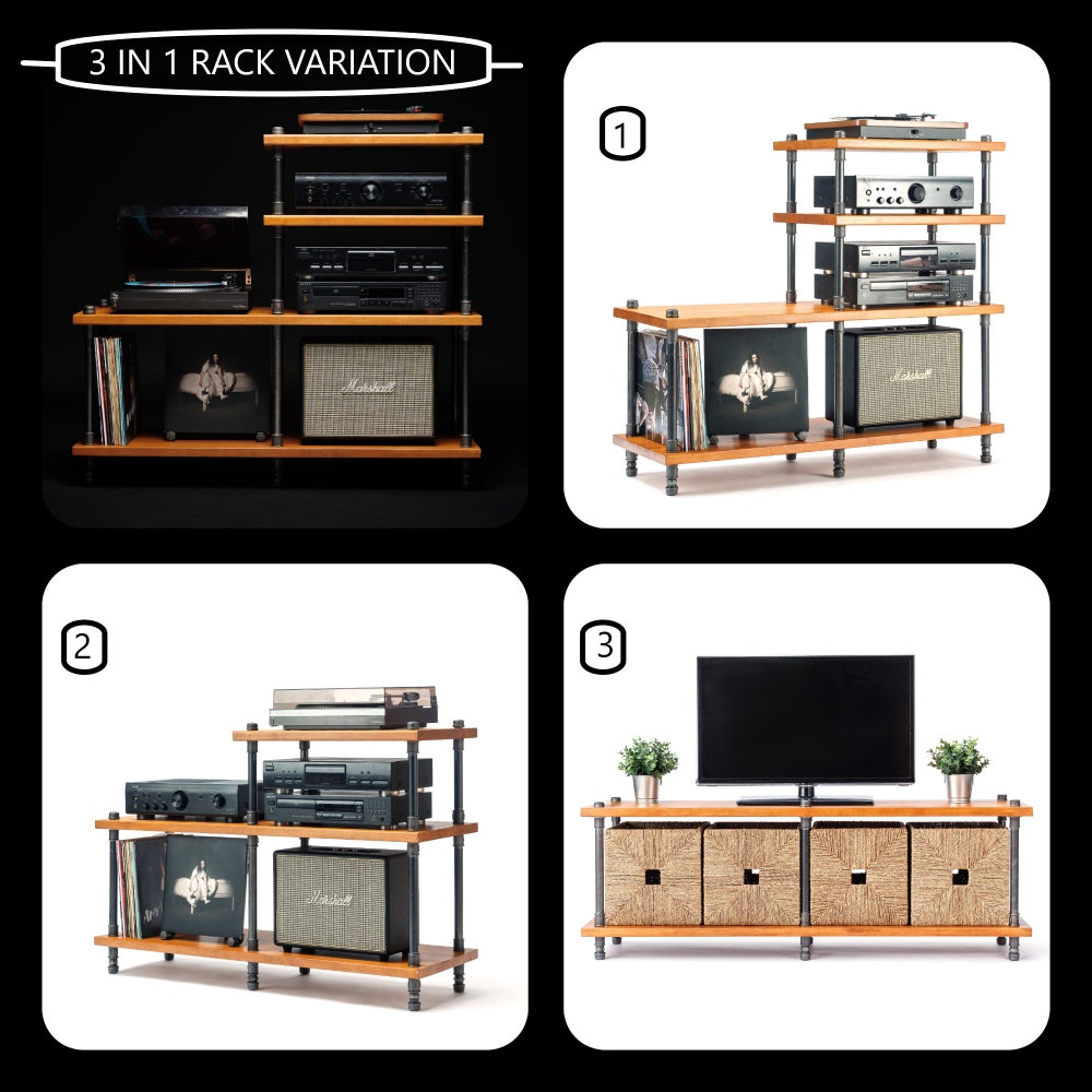 3 in 1 Industrial pipe stand, Vinyl  storage, Record storage, Record cabinet, Record player console