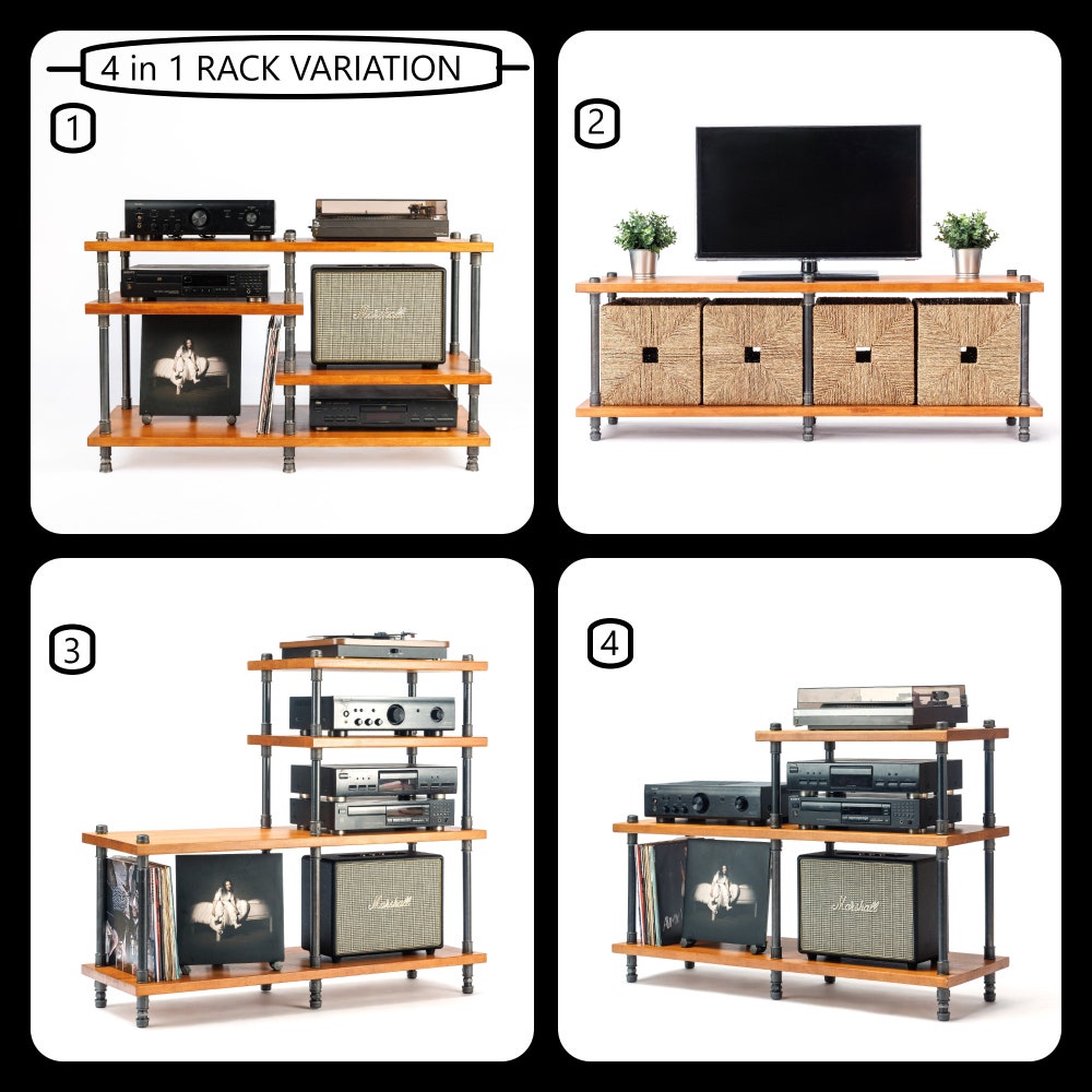 4 in 1 Industrial pipe stand, Vinyl  storage, Record storage, Record cabinet, Record player console