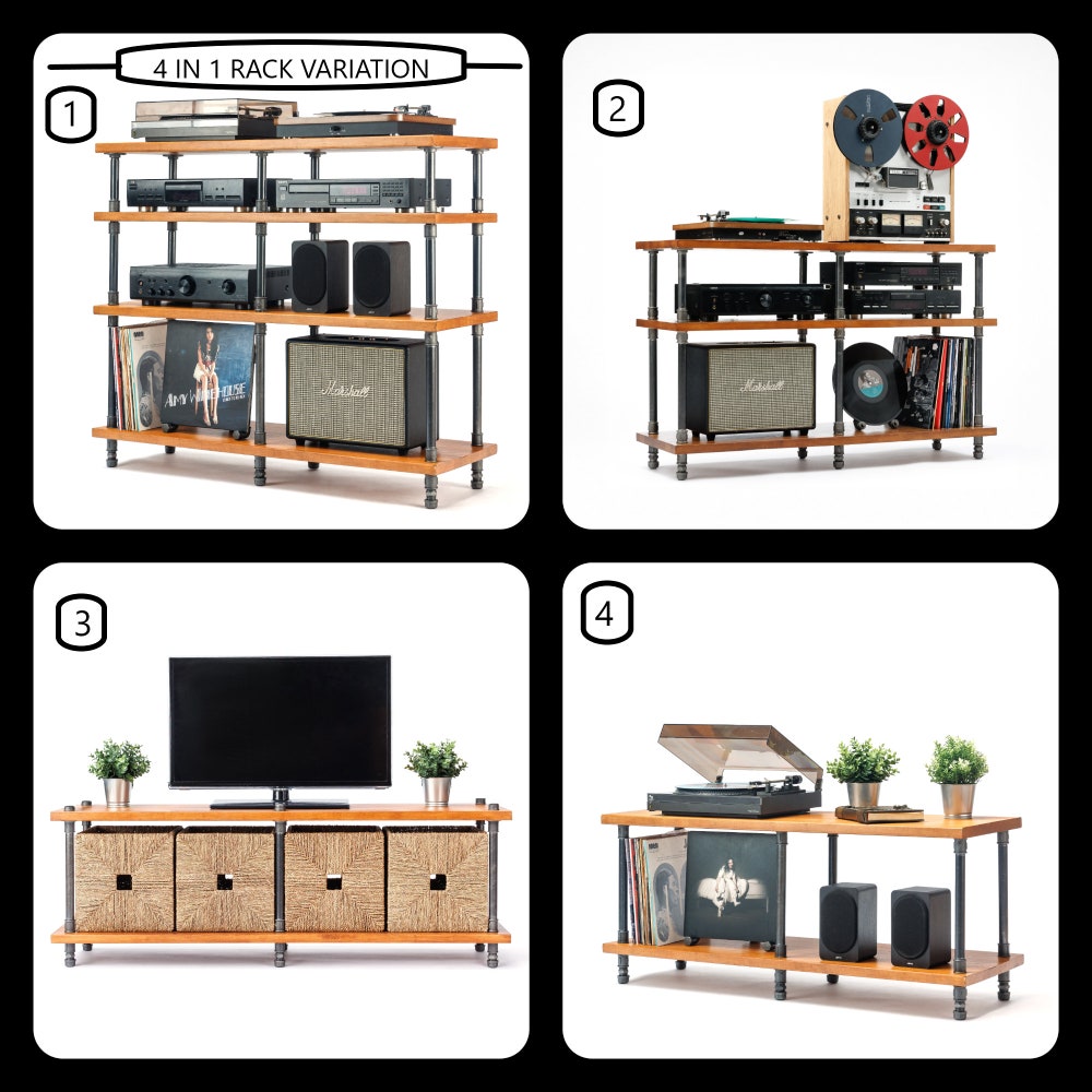 4 in 1 Registered design stand, 4 Tier Industrial Pipe Stand, Record player stand, Vinyl record storage, Record cabinet, Record  console