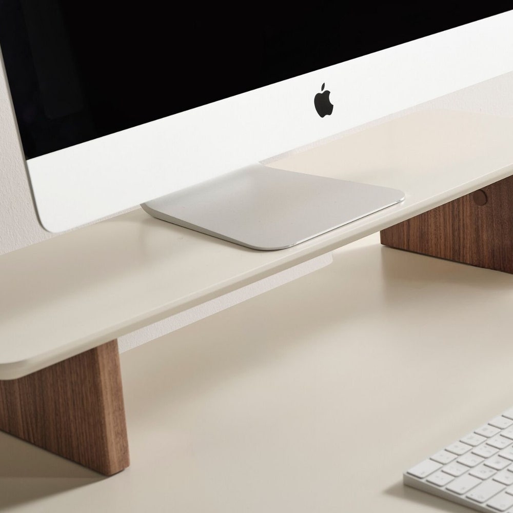 Wooden Monitor Stand, Screen Stand, Custom Size Desk Shelf, 31 Inch Wood Monitor Riser, Laptop Riser, Cream or Anthracite, Personalized Gift