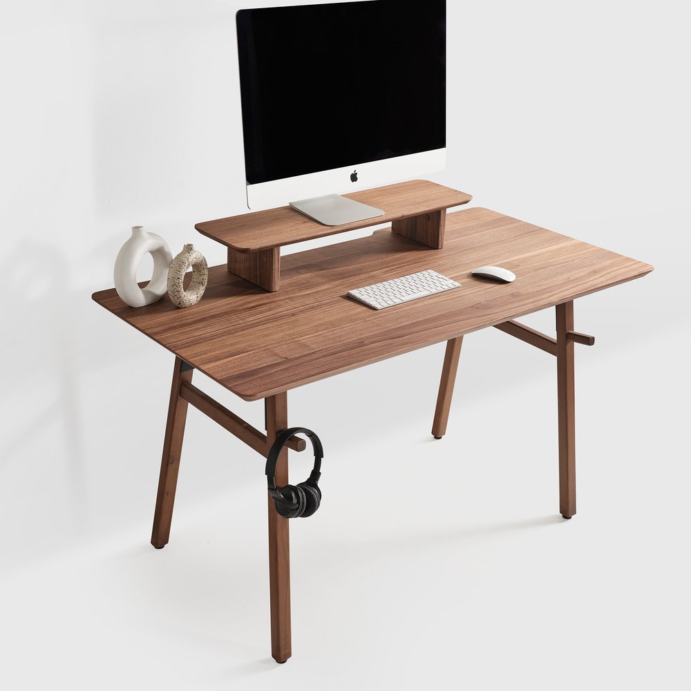 Custom 38 Inch American Walnut Monitor Stand, Wide Wooden Computer Riser, Solid Wood Desktop Shelf, Personalized Ergonomic Gift for Office