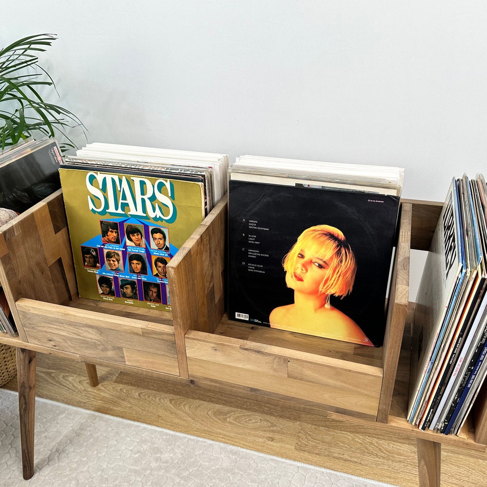 Walnut Vinyl Console, Vinyl End Table, Vinyl Display