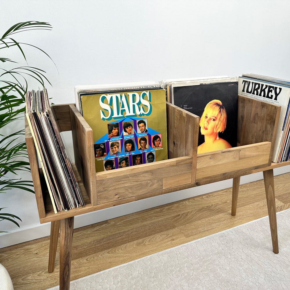 Walnut Vinyl Console, Vinyl End Table, Vinyl Display