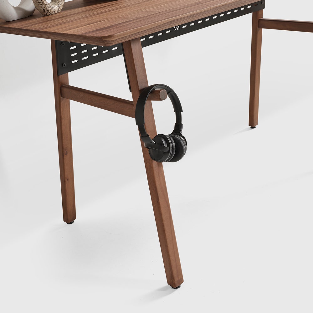 American Walnut Wooden Desk, Minimalist Computer Desk, Office Desk with Cable Organizer & Headphone Holder, Personalized Gift