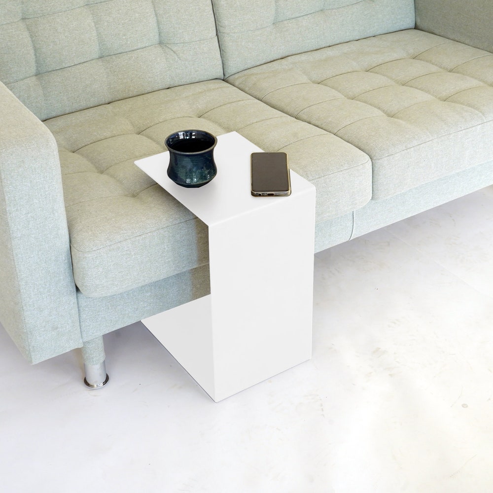 White Metal C Table | Metal C Side Coffee Table | Industrial Coffee Table
