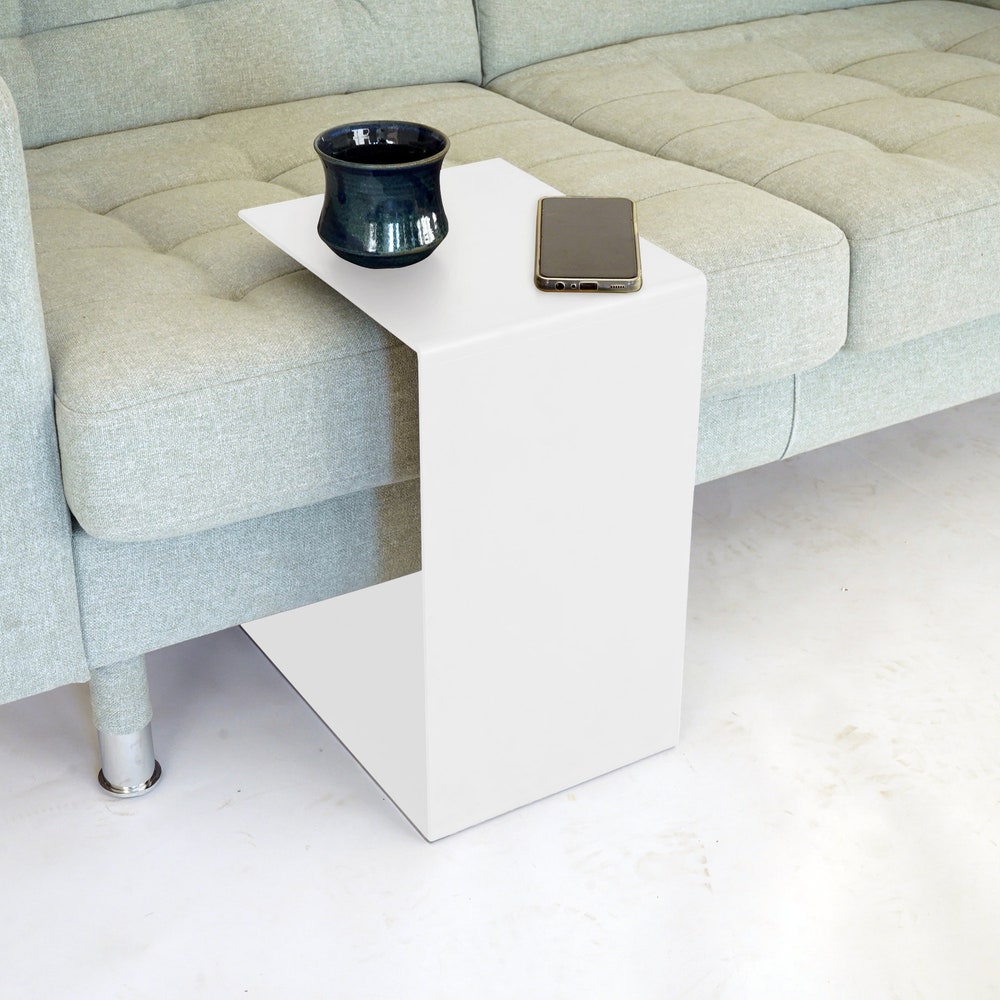 White Metal C Table | Metal C Side Coffee Table | Industrial Coffee Table