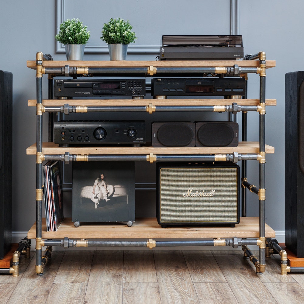 Speakers Stand, Industrial threaded rod stand, vinyl stand, audio rack, Industrial turnable stand