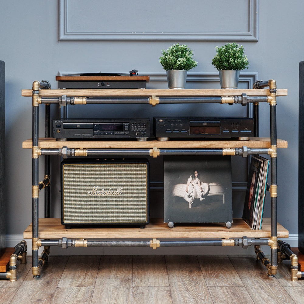Speakers Stand, Industrial threaded rod stand, vinyl stand, audio rack, Industrial turnable stand