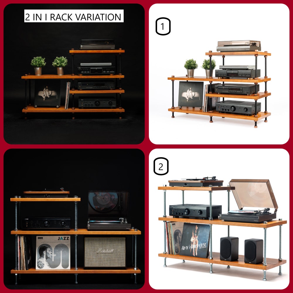 2 in 1 Rack variation,  Turntable Stand, Wood Furniture, Handmade Record Player Stand, Industrial Vinyl Table, Media Hifi TV Unit