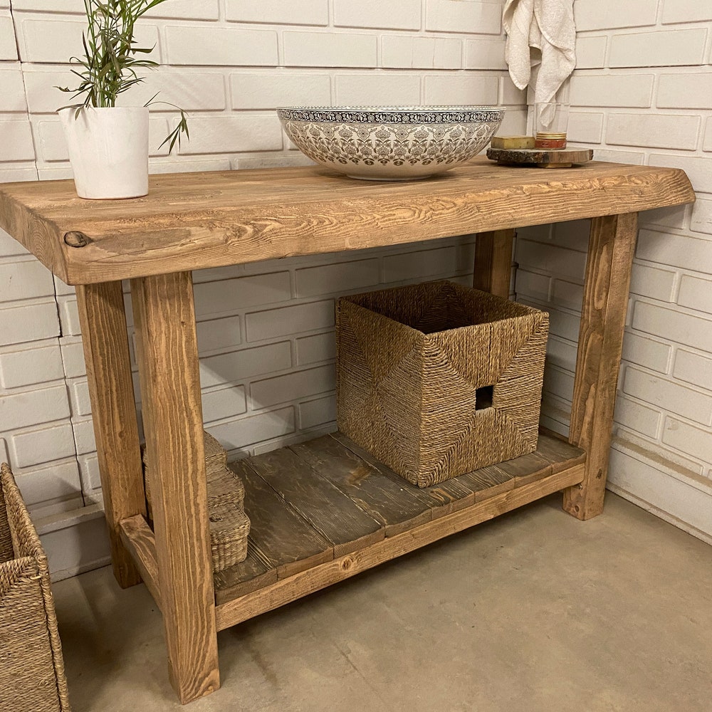 Bathroom Rustic Vanity, Reclaimed Wood Solid Bathroom Vanity, Live Edge Farmhouse Rustic Wood Decor, Counter Top Wood Table