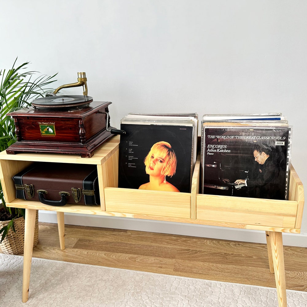 Wood Record Player Stand, Vinyl Console, Vinyl End Table, Turntable Stand