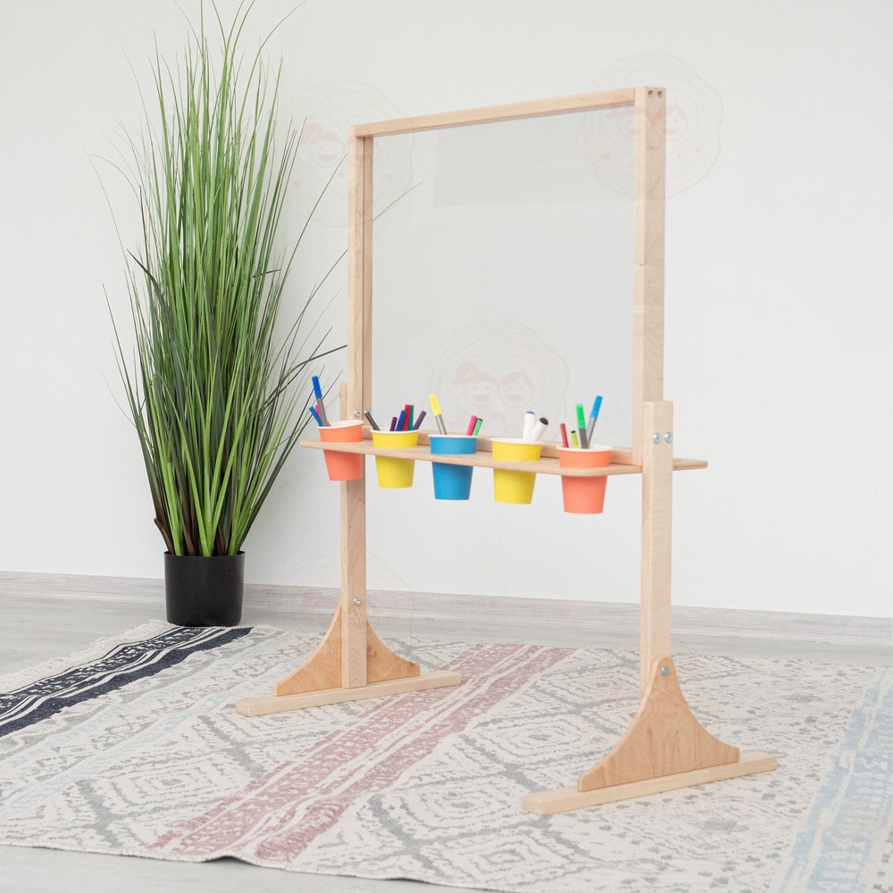 Acrylic Easel, Washable Easel, Wipe Off Easel, Art Display, Wood Easel, Children's Wood Free Standing Art Board