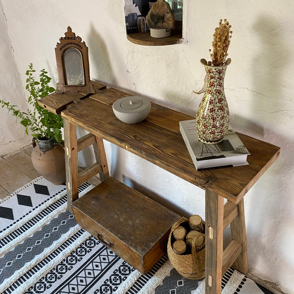 Console Table, Unique Rustic/Reclaimed Wood, Custom Farmhouse Hallway Sofa Entrway Wooden Solid Foyer Dresser Entry Table Gift for Women/Her