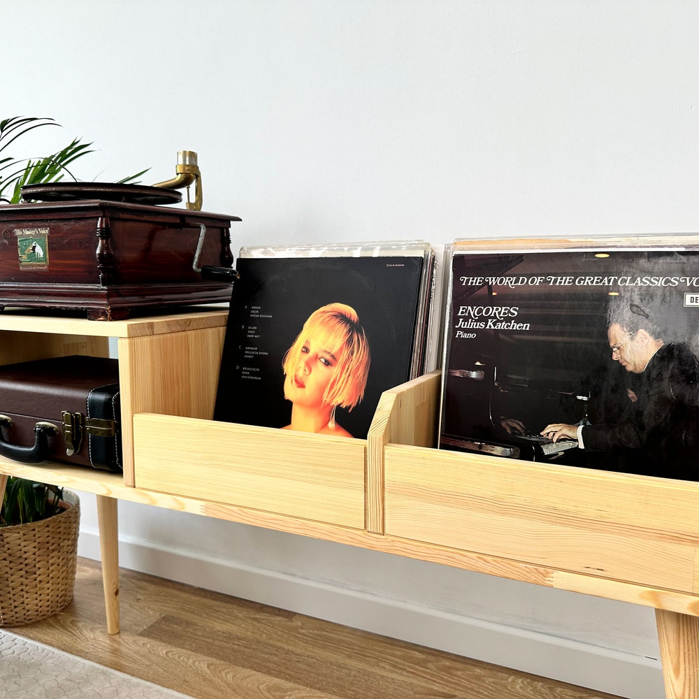 Wood Record Player Stand, Vinyl Console, Vinyl End Table, Turntable Stand