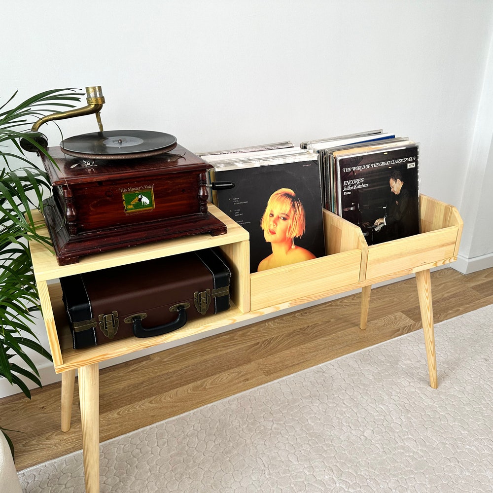 Wood Record Player Stand, Vinyl Console, Vinyl End Table, Turntable Stand