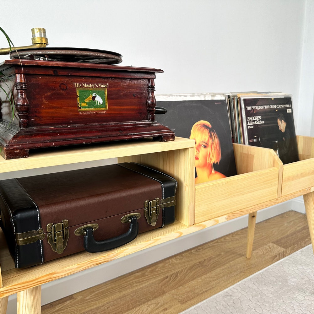 Wood Record Player Stand, Vinyl Console, Vinyl End Table, Turntable Stand