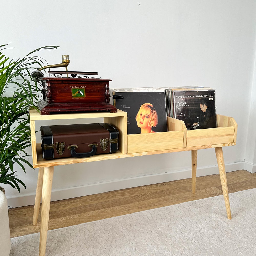 Wood Record Player Stand, Vinyl Console, Vinyl End Table, Turntable Stand