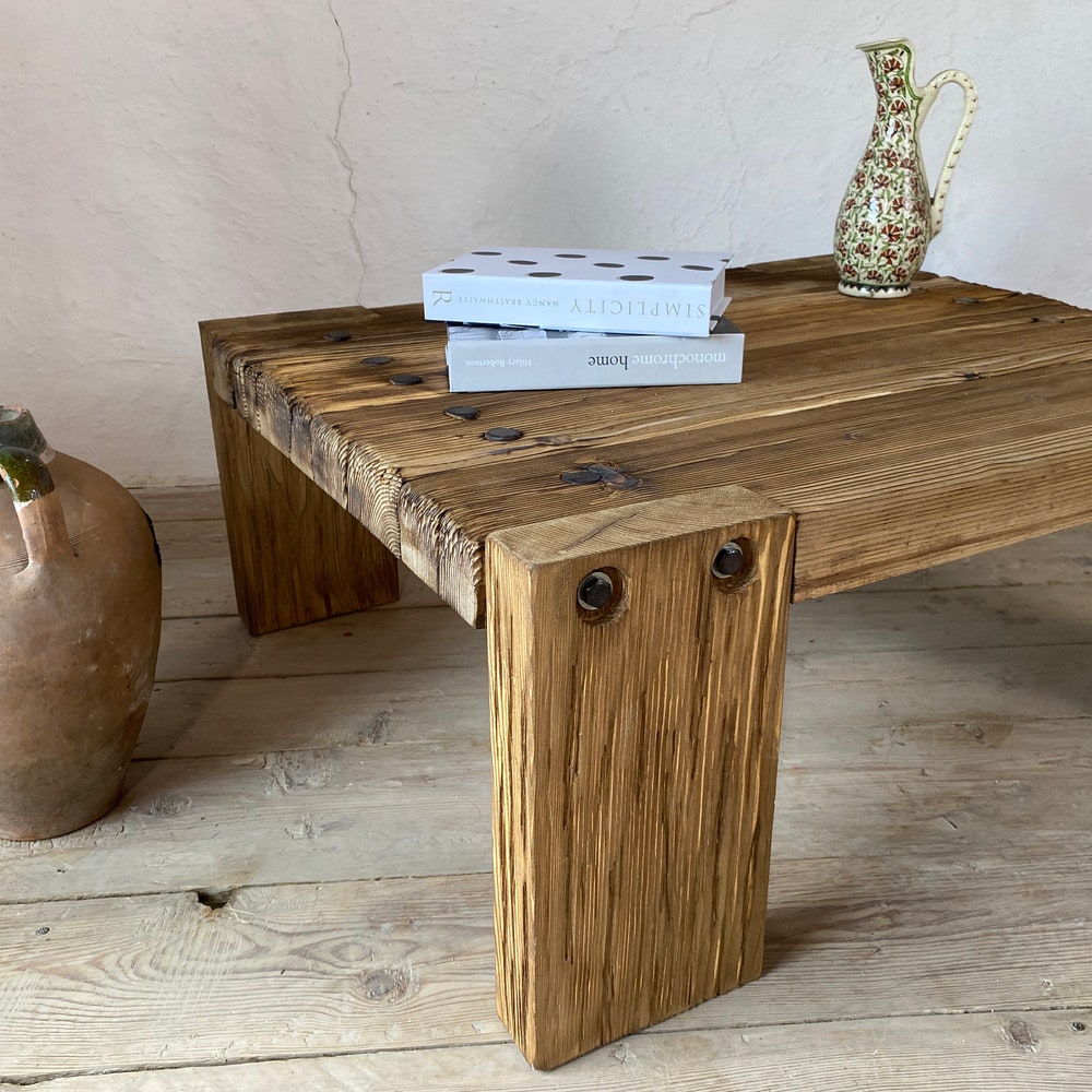 Rustic Wooden Coffee Table for Living Room, Handmade Reclaimed Barnwood Table, Brown Farmhouse Unique Solid Modern Side Tables, Gift for Her
