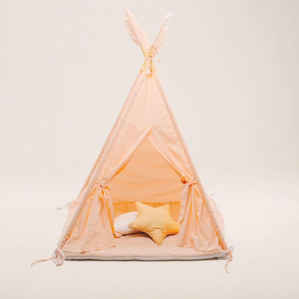 Toddler Teepee Tent for Kids with Soft mat and pillows, Indoor Playroom, Nursery Boho Decor, 1st Birthday Gift, Baby Shower Decoration Theme