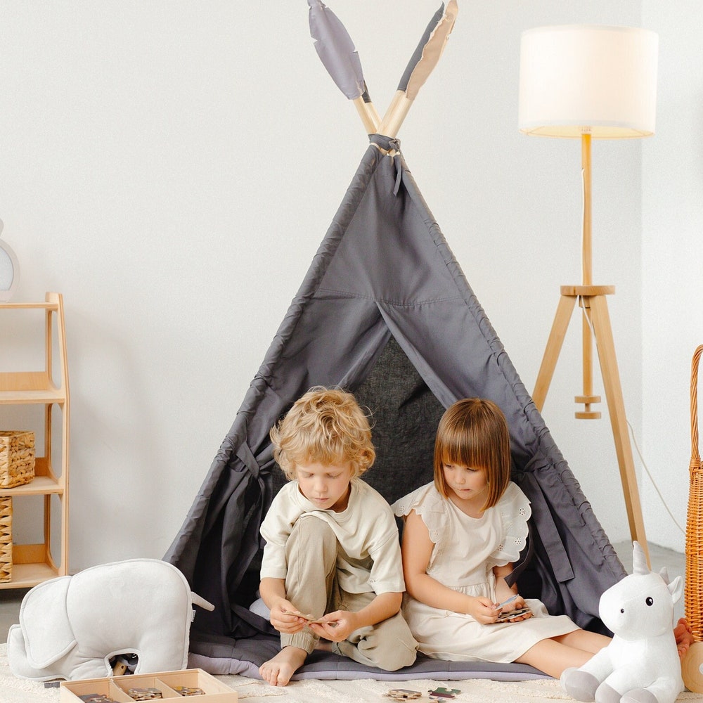Toddler Teepee Tent for Kids with Soft mat and pillows, Indoor Playroom, Nursery Boho Decor, 1st Birthday Gift, Baby Shower Decoration Theme