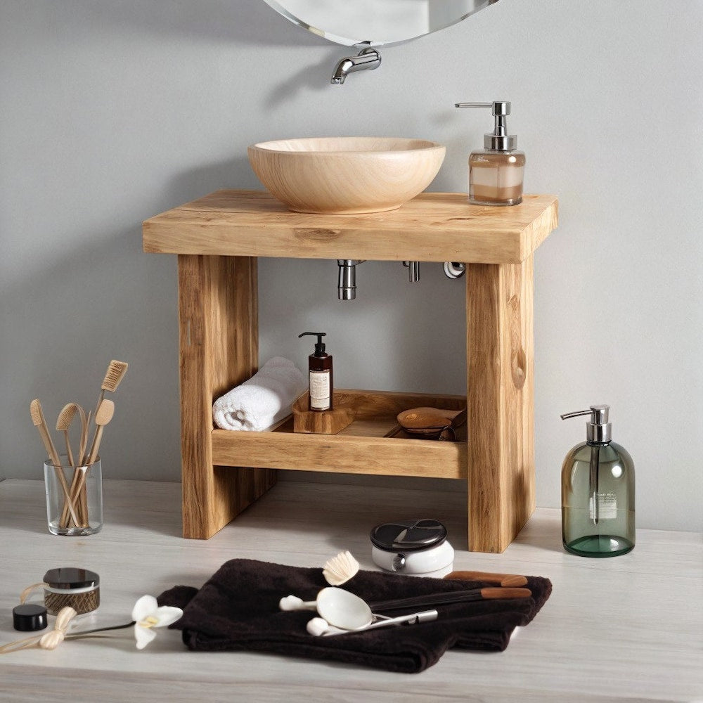 Rustic oak Wooden Bathroom Vanity - Farmhouse Style Sink Shelf with Live Edge Reclaimed Handcrafted cabinet Wood Country Style Custom size