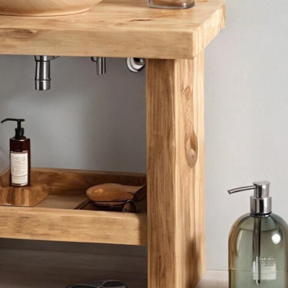 Rustic oak Wooden Bathroom Vanity - Farmhouse Style Sink Shelf with Live Edge Reclaimed Handcrafted cabinet Wood Country Style Custom size