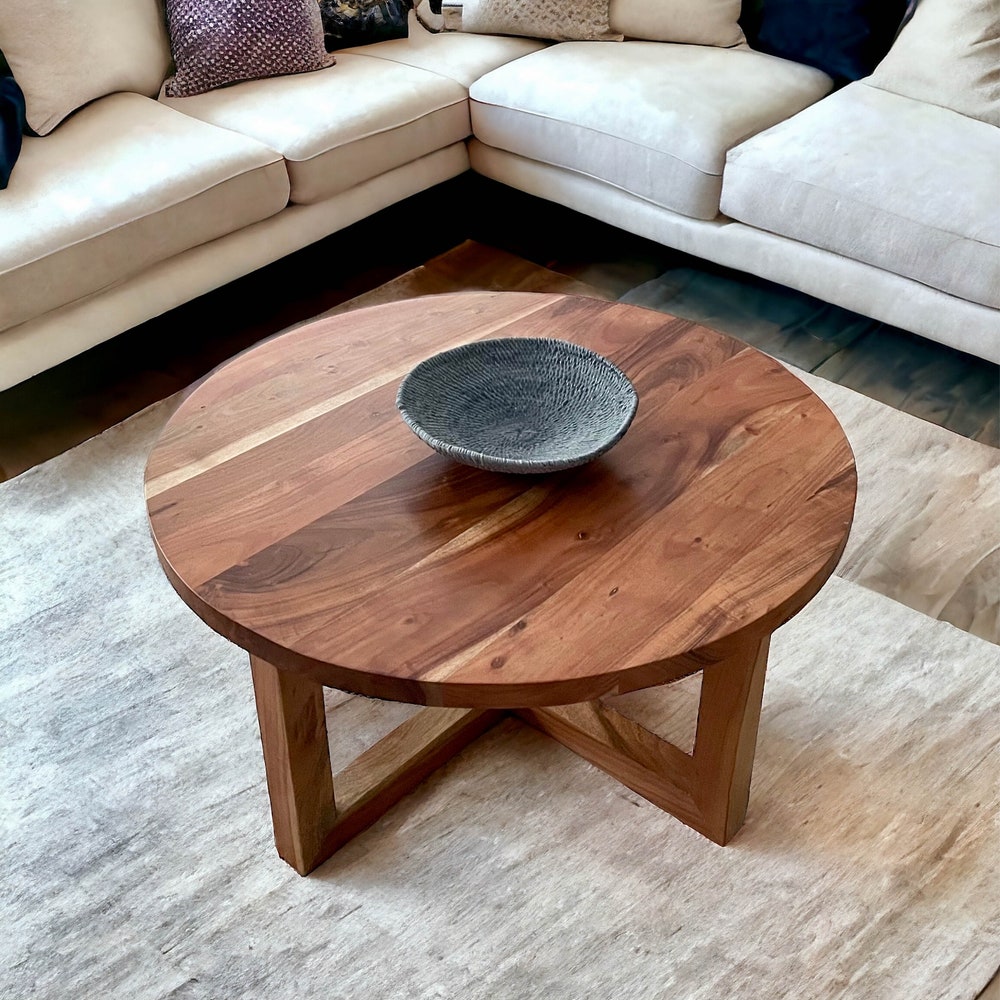 Round Coffee Table - Solid Hardwood Coffee Table for Living, Family, Bonus Rooms or Loft.