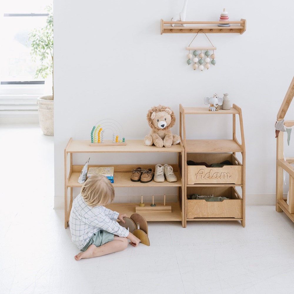 Educational Montessori Inspired Shelves for Preschool Classroom, Kids bookshelf, Toddler Furniture, Playroom Storage, Open shelf unit