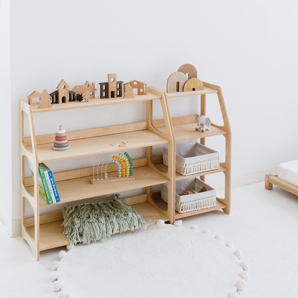 Educational Montessori Inspired Shelves for Preschool Classroom, Kids bookshelf, Toddler Furniture, Playroom Storage, Open shelf unit