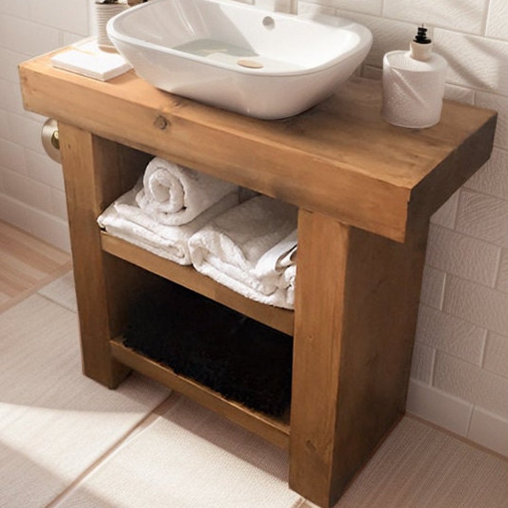 Bathroom Rustic Vanity, Reclaimed Wood Solid Bathroom Vanity, Live Edge Farmhouse Rustic Wood Decor, Counter Top Wood Table
