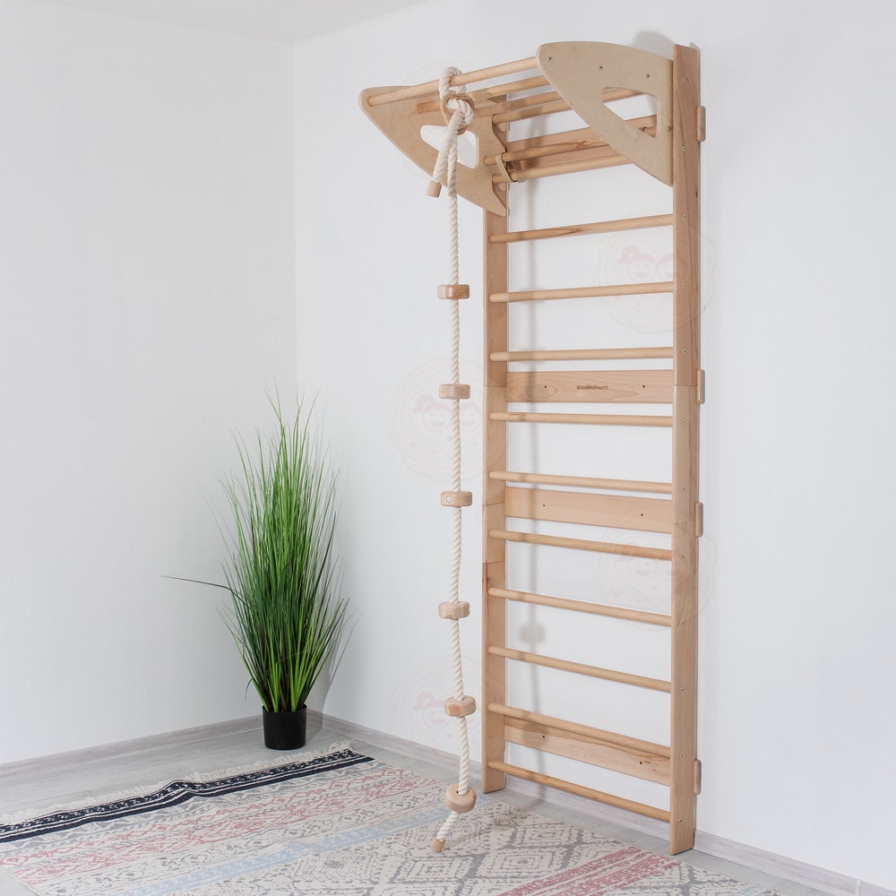 Swedish Ladder with Rope Accessories, Adjustable Climbing Wall, Toddler Climbing Gym, Montessori Play Gym, Montessori Climber