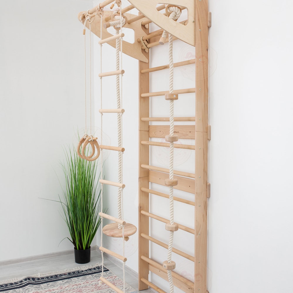 Swedish Ladder with Rope Accessories, Adjustable Climbing Wall, Toddler Climbing Gym, Montessori Play Gym, Montessori Climber
