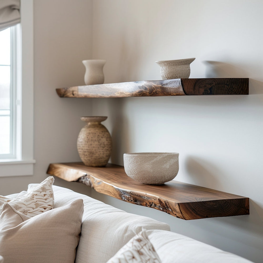 Walnut Live Edge Floating Shelf, Custom Wood Shelf, Rustic Shelf, Bathroom Shelf with Bracket, Long Book Shelf, Walnut Kitchen