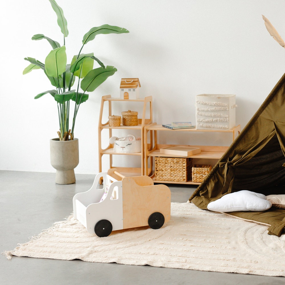 Toys Box Truck - Toddler Furniture, Montessori bookshelf, Baby Shower Gift, Playroom Storage, Nursery Organizer, First Christmas Present