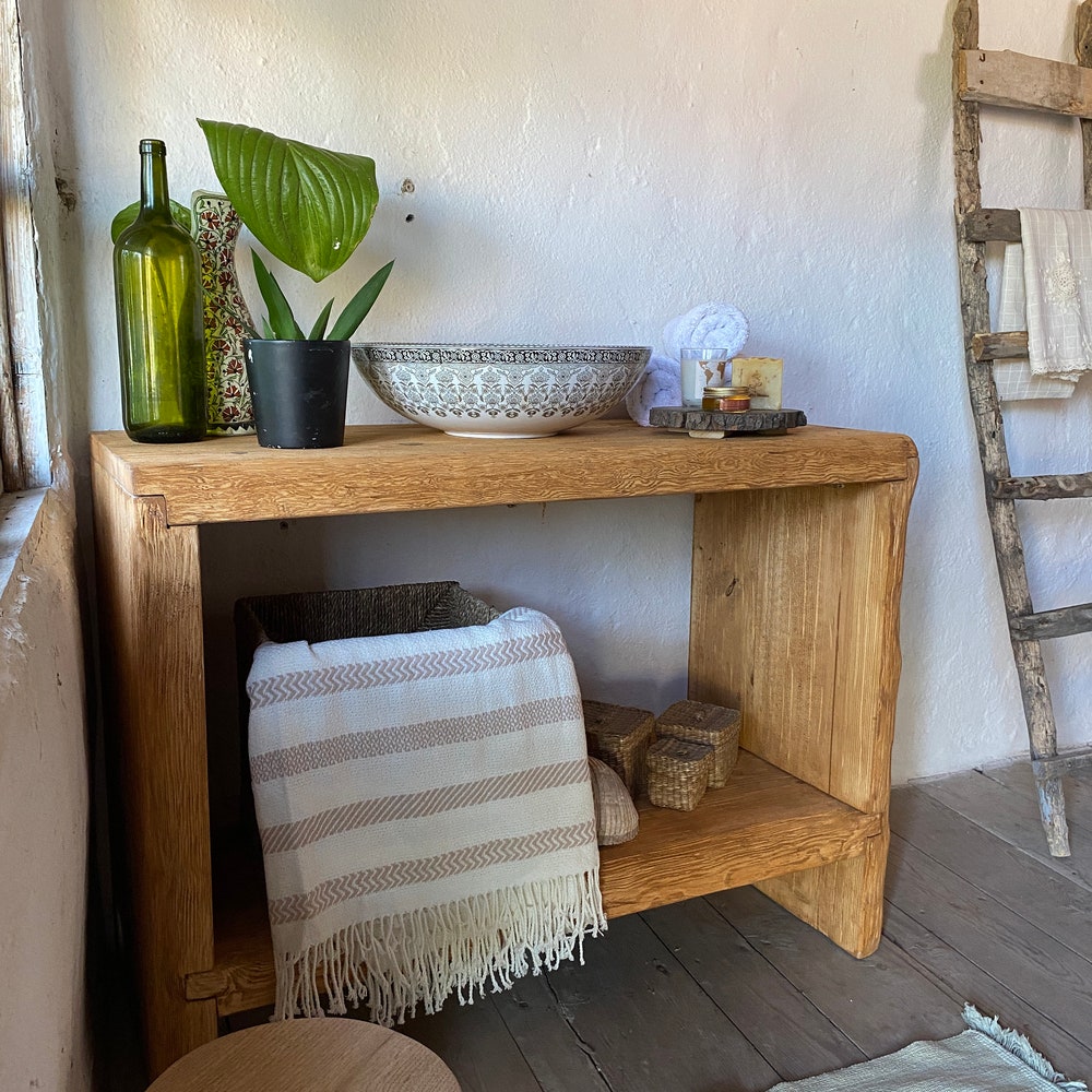 Bathroom Rustic Vanity, Reclaimed Wood Solid Bathroom Vanity, Live Edge Farmhouse Rustic Wood Decor, Counter Top Wood Table