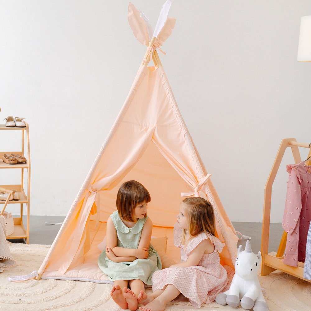 Toddler Teepee Tent for Kids with Soft mat and pillows, Indoor Playroom, Nursery Boho Decor, 1st Birthday Gift, Baby Shower Decoration Theme